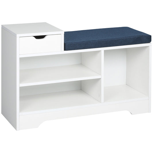 Shoe Bench with Storage, Modern Upholstered Entryway Bench with Open Shelves and Drawer for Living Room, Hallway, White - Gallery Canada