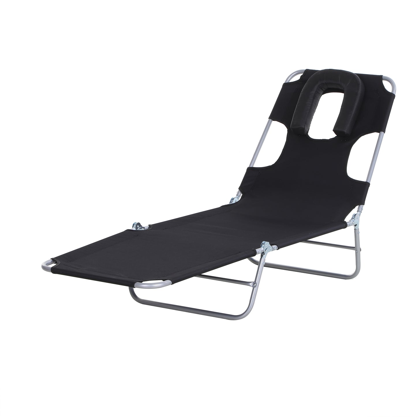 Outdoor Lounge Chair, Adjustable Folding Chaise Lounge with Face Cavity, Tanning Chair Sun Lounger Bed Recliner, Black Lounger Chairs   at Gallery Canada