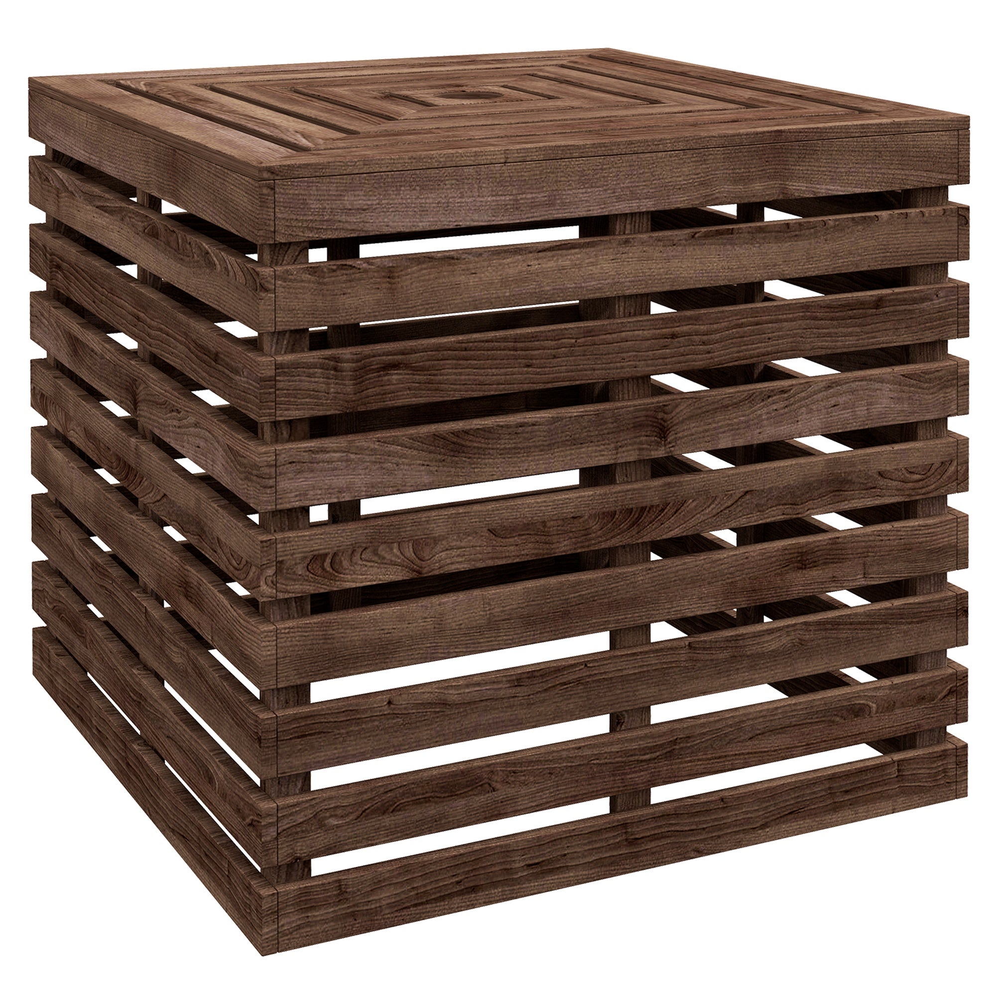 2-in-1 Outdoor Umbrella Base Storage Box Wooden Patio Side Table, Brown Patio Storage Boxes at Gallery Canada