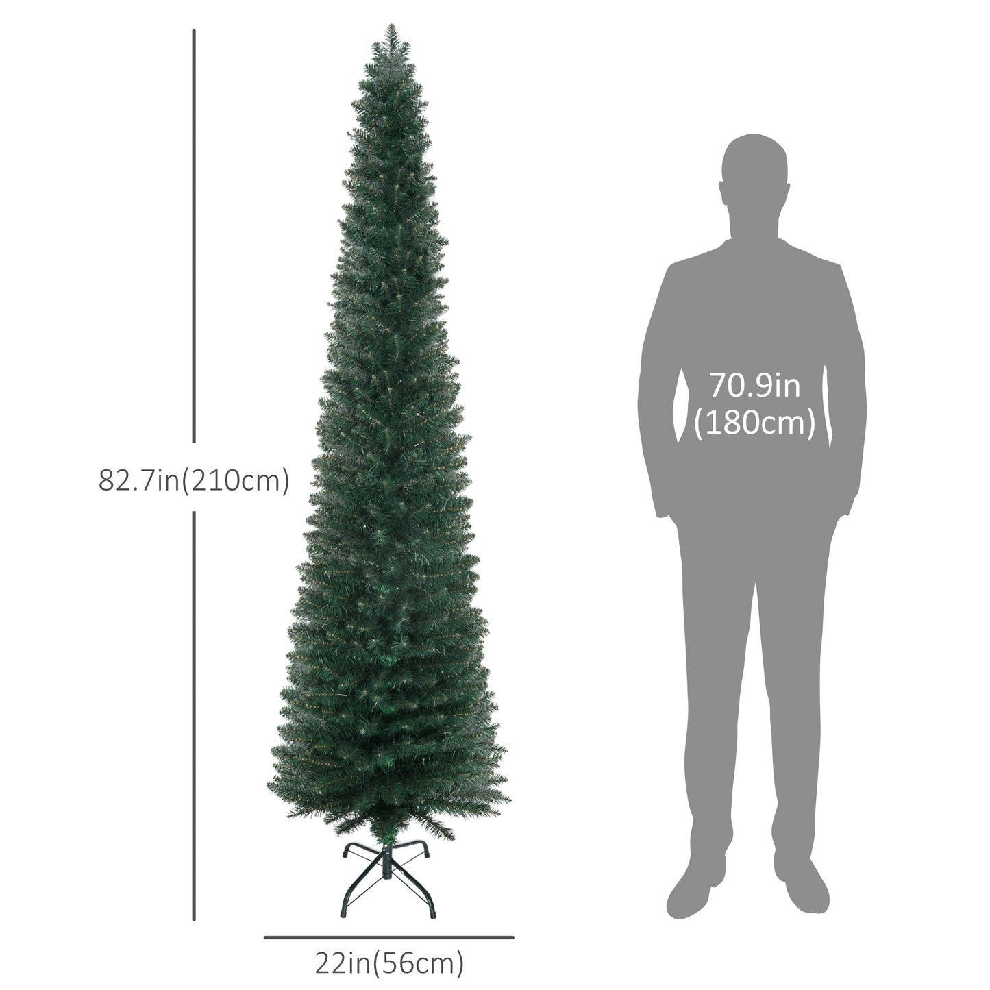 7FT Artificial Christmas Tree Xmas Pencil Tree Holiday Home Indoor Decoration with Foldable Black Stand for Party, Green Pencil Christmas Trees   at Gallery Canada