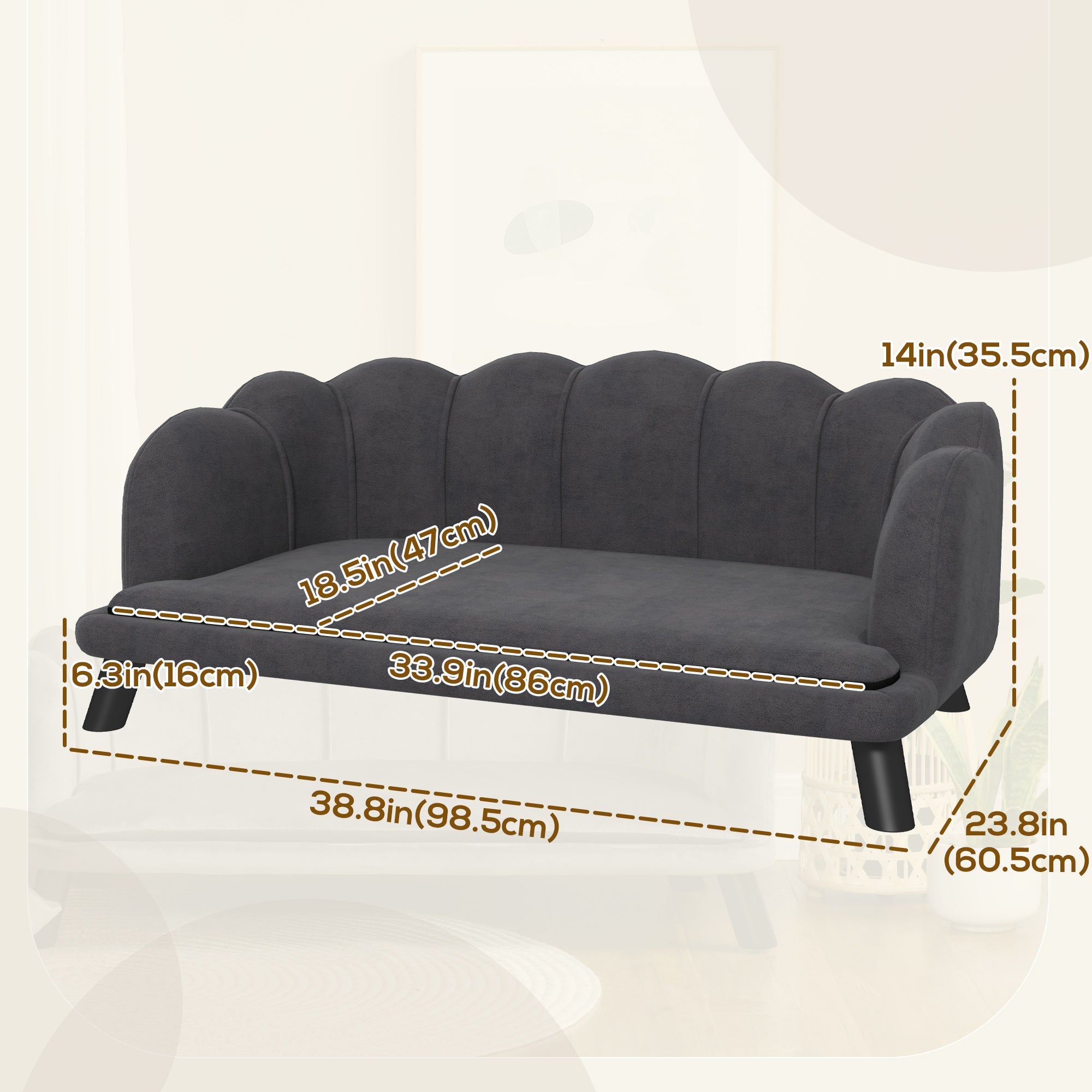 Dog Sofa with Removable Cushion Wood Legs for Medium and Large Dogs, Dark Grey Dog Sofas at Gallery Canada