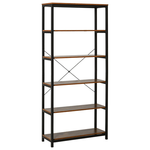 Retro Industrial Bookcase Storage Shelf Closet Floor Standing Display Rack with 6 Tiers, Metal Frame for Living Room &; Study