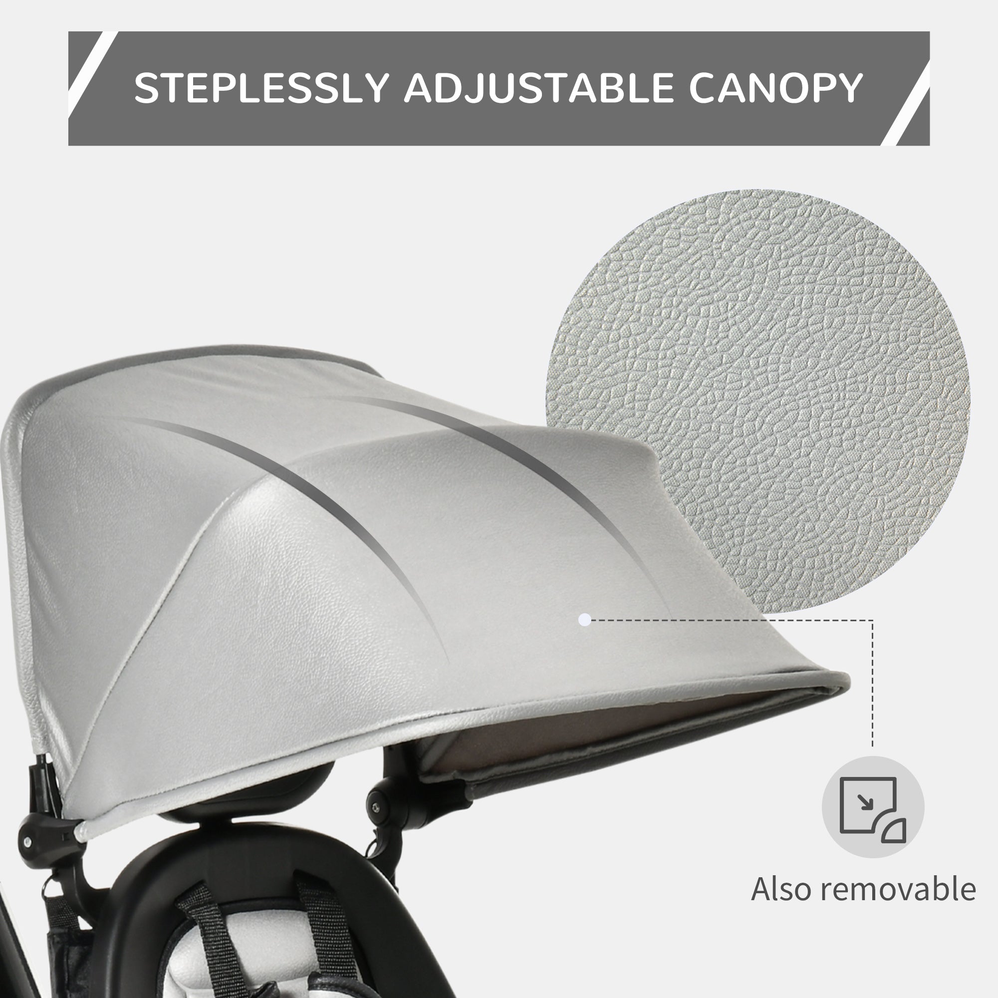 Baby Tricycle 4 In 1 Trike w/ Reversible Angle Adjustable Seat Removable Handle Canopy Handrail Belt Storage Footrest Brake Clutch for 1-5 Years Old Grey Tricycles for Kids at Gallery Canada