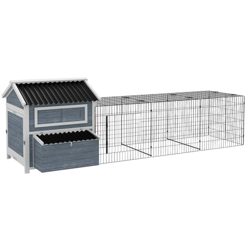 11' x 5' x 3.5' Chicken Coop Wooden with Run, Nesting Boxes Slide-out Tray, Perches for 2-4 Chickens, Dark Grey