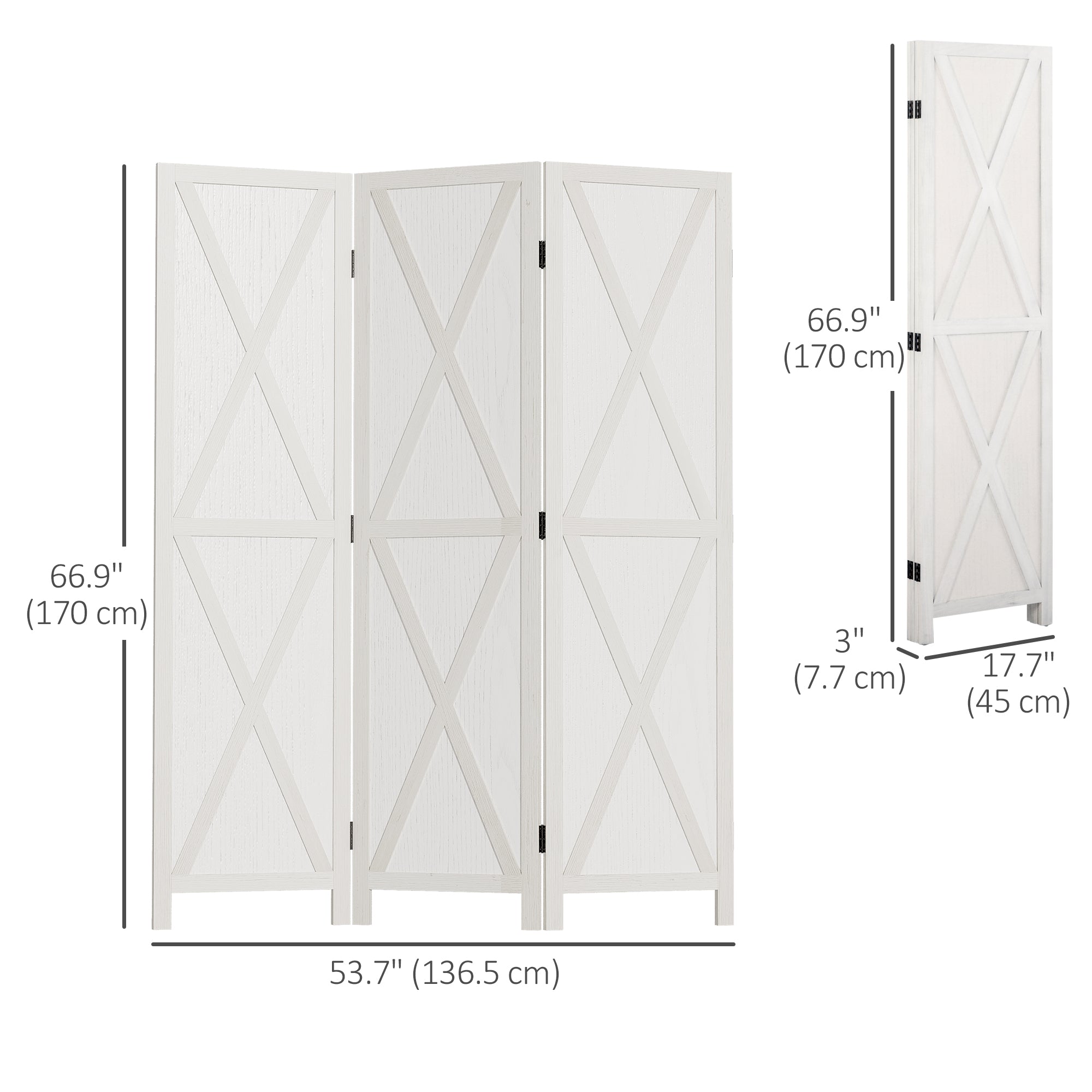 3-panel Wall Partition Farmhouse Room Separator with Foldable Design Wooden Frame 5.6FT, White Room Dividers at Gallery Canada