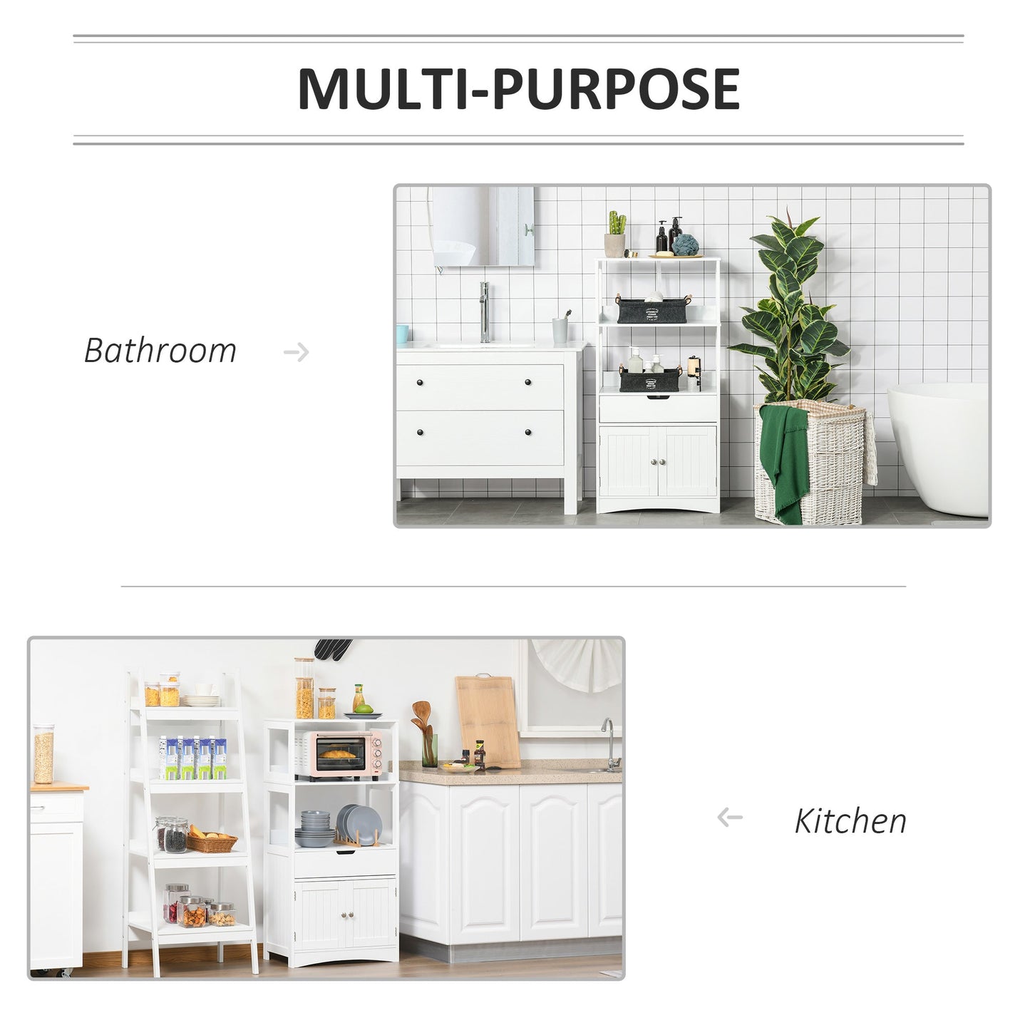 Bathroom Floor Cabinet, Free Standing Kitchen Cupboard with Shelves, Drawer and Doors, Storage Organizer for Living Room, White Bathroom Cabinets   at Gallery Canada