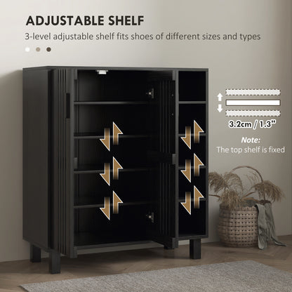 Shoe Storage with Double Doors and Open Shelves 17 Pair Shoe Storage Organizer for Entryway Hallway Black Shoe Storage Cabinets & Racks   at Gallery Canada