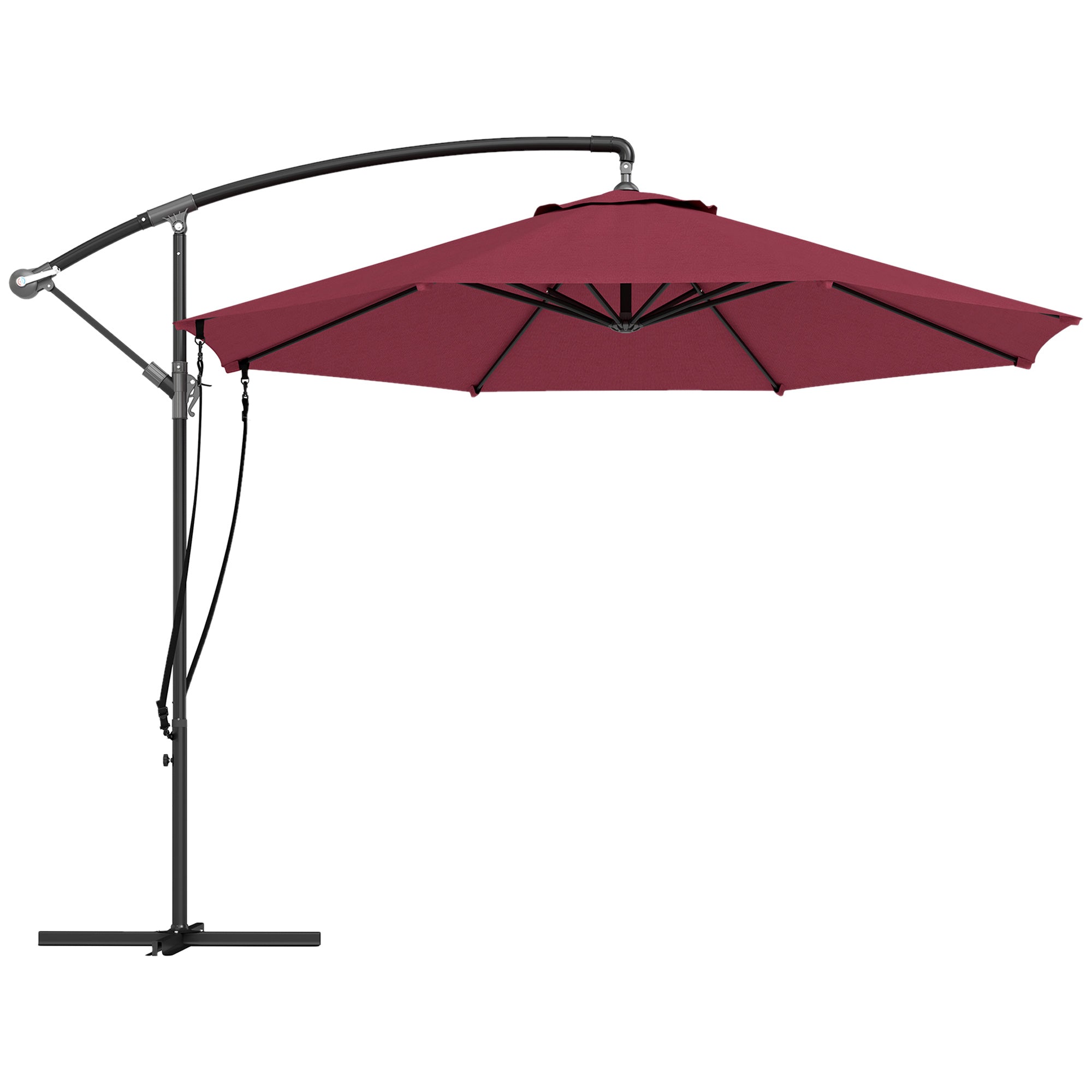 9.5' Cantilever Umbrella with Wind Protection Strap and Cover, Hanging Umbrella with Crank and Cross Base, UPF 50+, Red Offset Cantilever Umbrellas at Gallery Canada