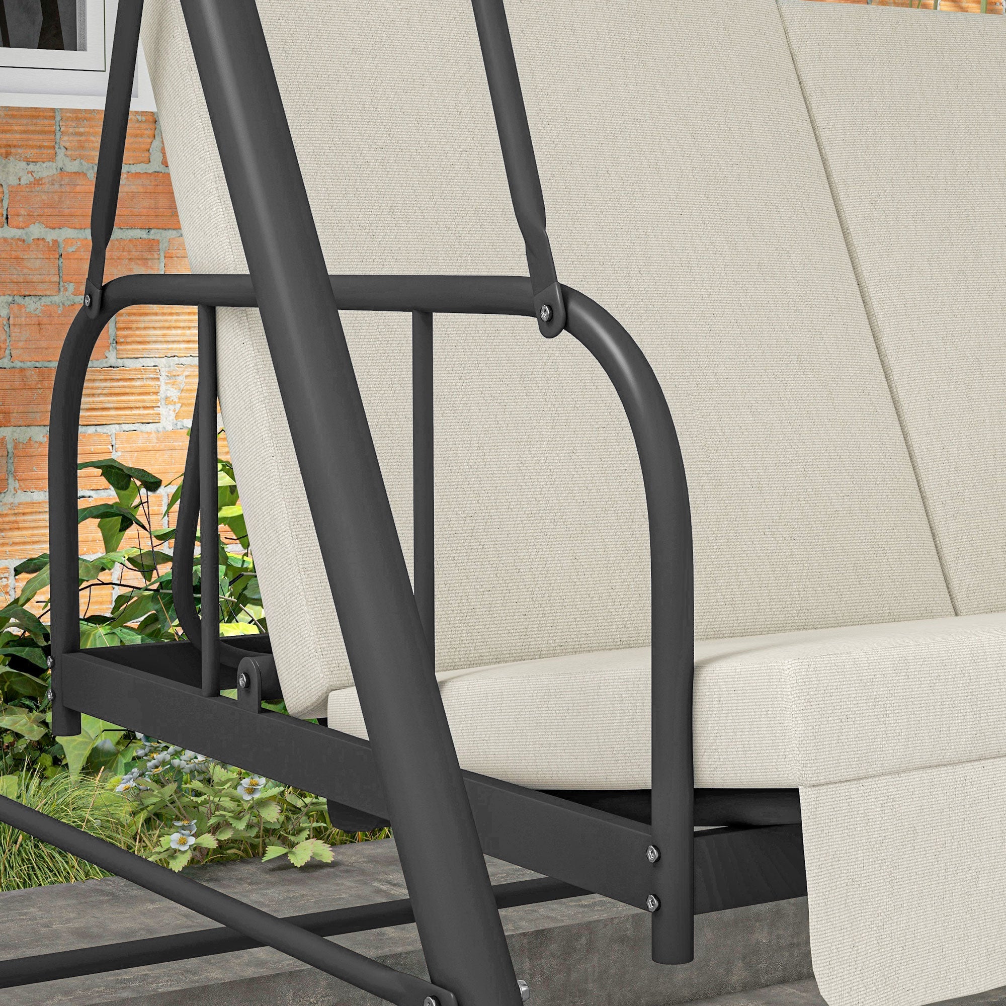 3-Seat Outdoor Porch Swing Patio Swing with Adjustable Canopy, Removable Seat and Back Cushion for Garden, Poolside Patio Swings with Stand   at Gallery Canada