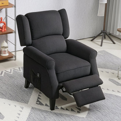 Push Back Recliner Chair, Vibration Massage Recliner for Living Room with Extendable Footrest, Remote, Pocket, Black Sofas & Reclining Chairs at Gallery Canada