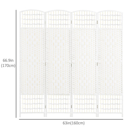 4 Panel Folding Room Divider, Portable Privacy Screen, Wave Fiber Room Partition for Home Office, White Room Dividers   at Gallery Canada