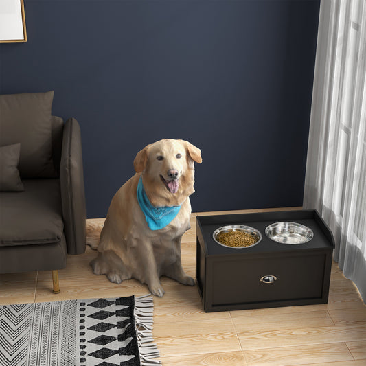 Elevated Dog Bowls Raised Pet Feeding Station with Storage 2 Stainless Steel Bowls, 23.6"x11.8" x14.2", Black Dog Bowls   at Gallery Canada