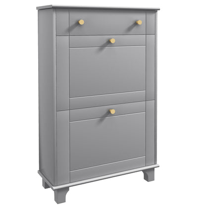 Slim Shoe Storage with 2 Flip Drawers and Adjustable Shelves Shoe Cabinet Organizer for 8 Pair, Grey Shoe Storage Cabinets & Racks   at Gallery Canada