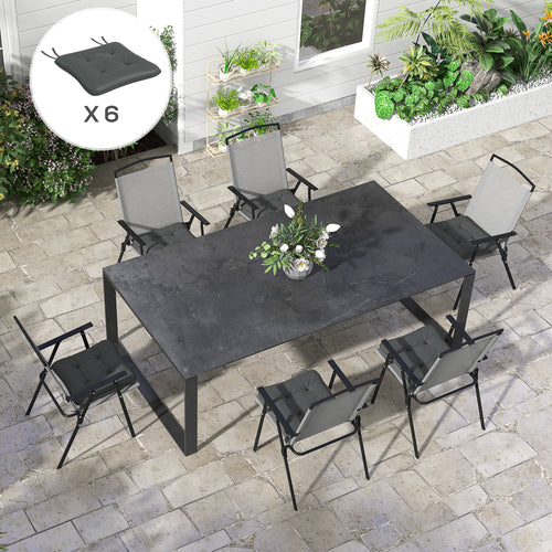 6-Piece Seat Cushion Replacement, Outdoor Patio Chair Cushions Set with Ties, Button Tufted, Charcoal Grey