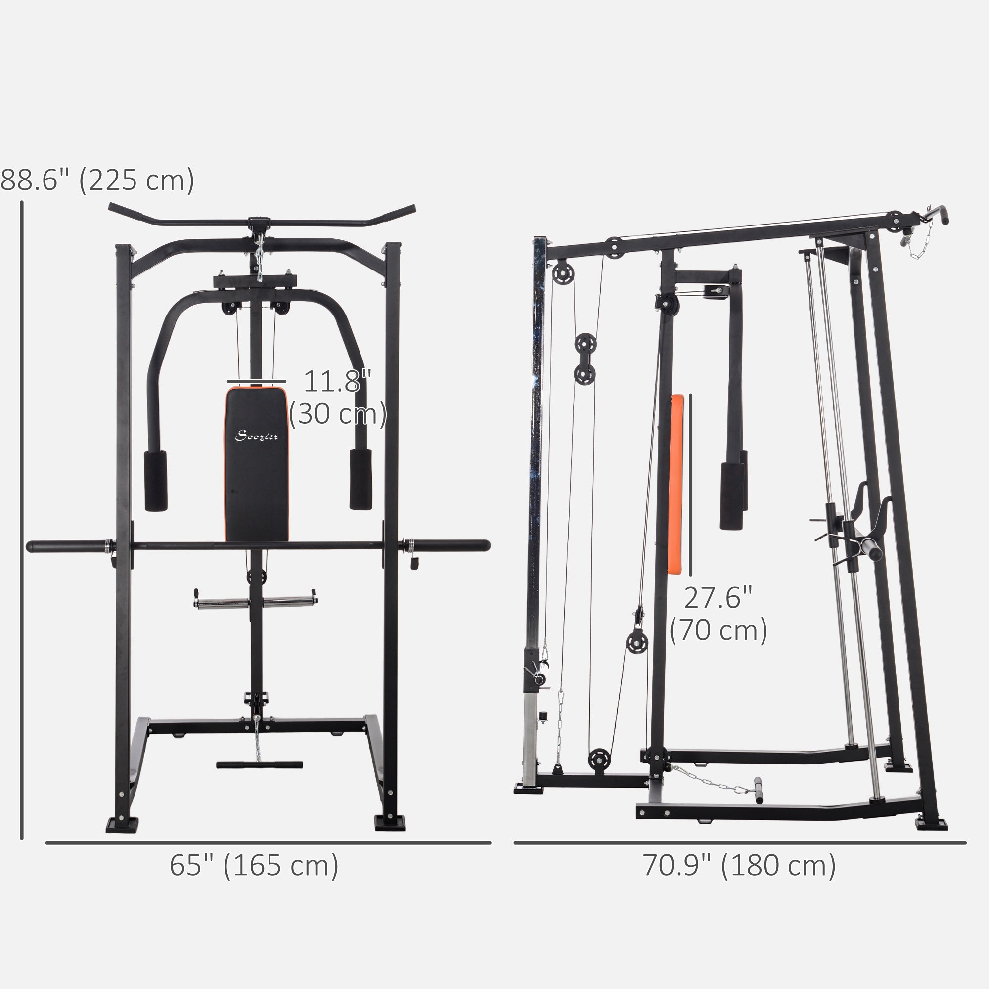 3 In 1 Smith Machine with Dual Cable Pulley System, Chest Press Station, 17-Level Squat Rack and Barbell Bar Power Towers   at Gallery Canada