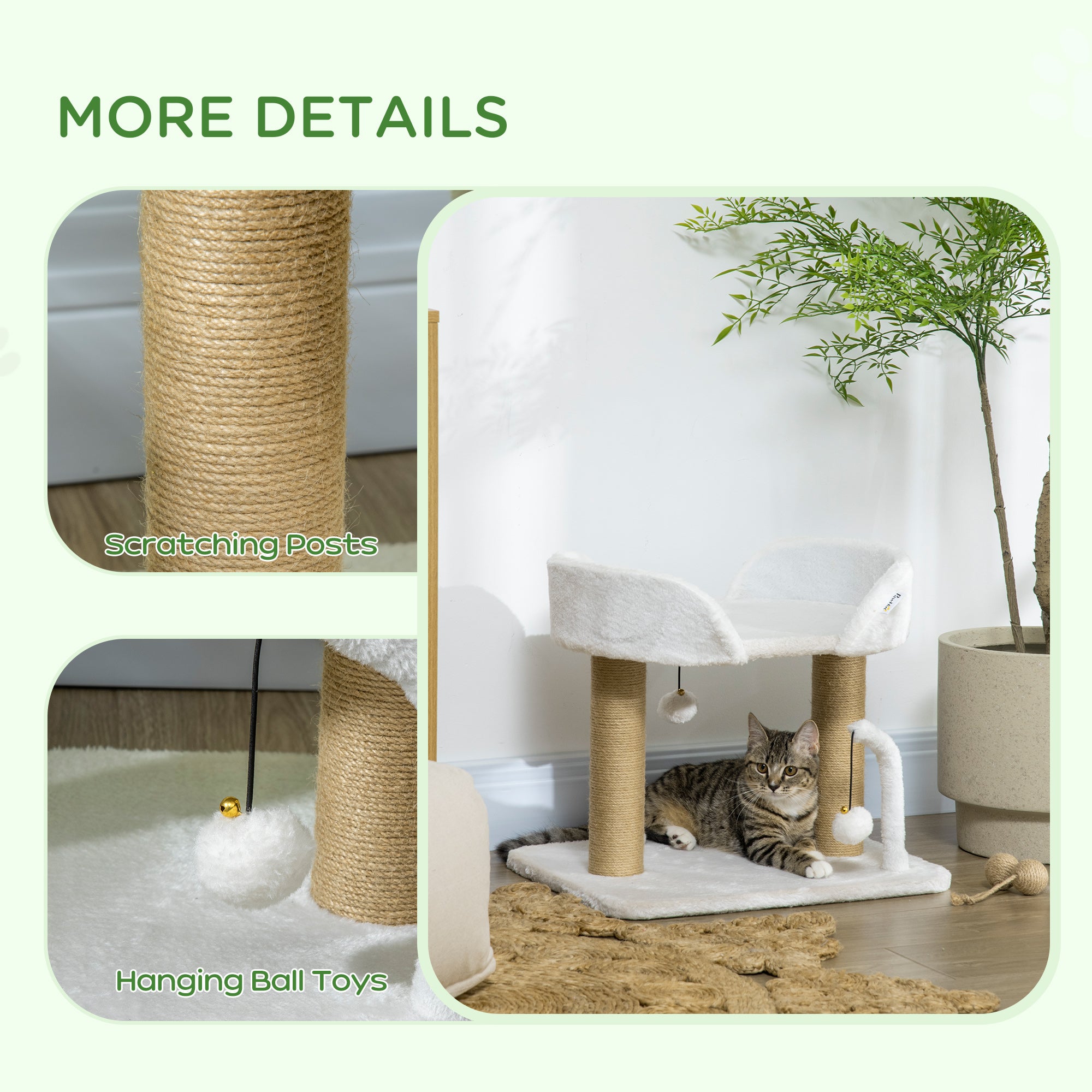 Cat Tower Condo for Indoor Cats, Small Cat Tree with Jute Scratching Posts, Top Perch, Dangling Balls, White Cat Trees at Gallery Canada