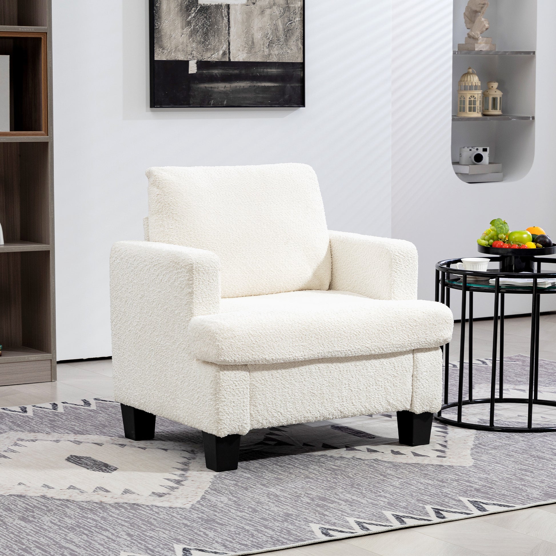 Modern Armchair, Upholstered Chenille Accent Chair with Wood Frame and Back Pillow for Living Room, Cream White Accent Chairs Cream at Gallery Canada