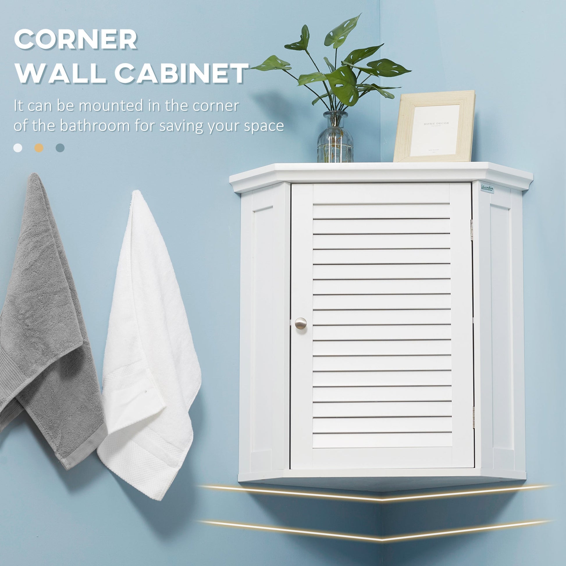 Corner Wall Cabinet, Over the Toilet Storage Cabinet with Shutter Door and Adjustable Shelf for Bathroom, Space Saving, White Wall Mounted Cabinets   at Gallery Canada