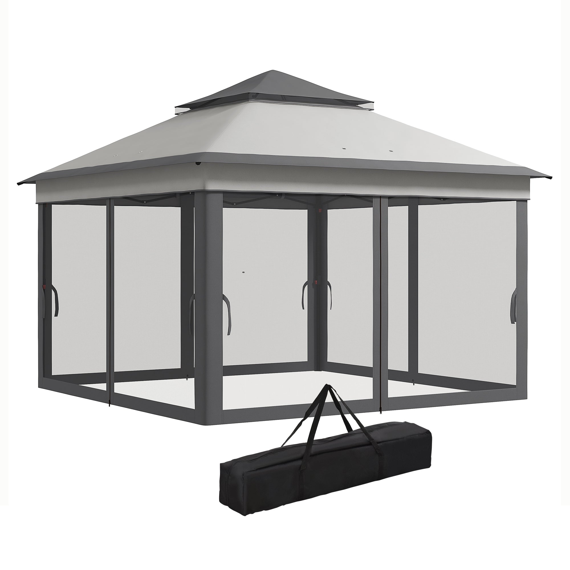 10.7 x 10.7ft Pop Up Gazebo, Adjustable Instant Sun Shelter with UV30+ Roof Cover, Removable Mesh Curtains, Light Grey Pop Up Canopies Light Grey and Dark Grey at Gallery Canada
