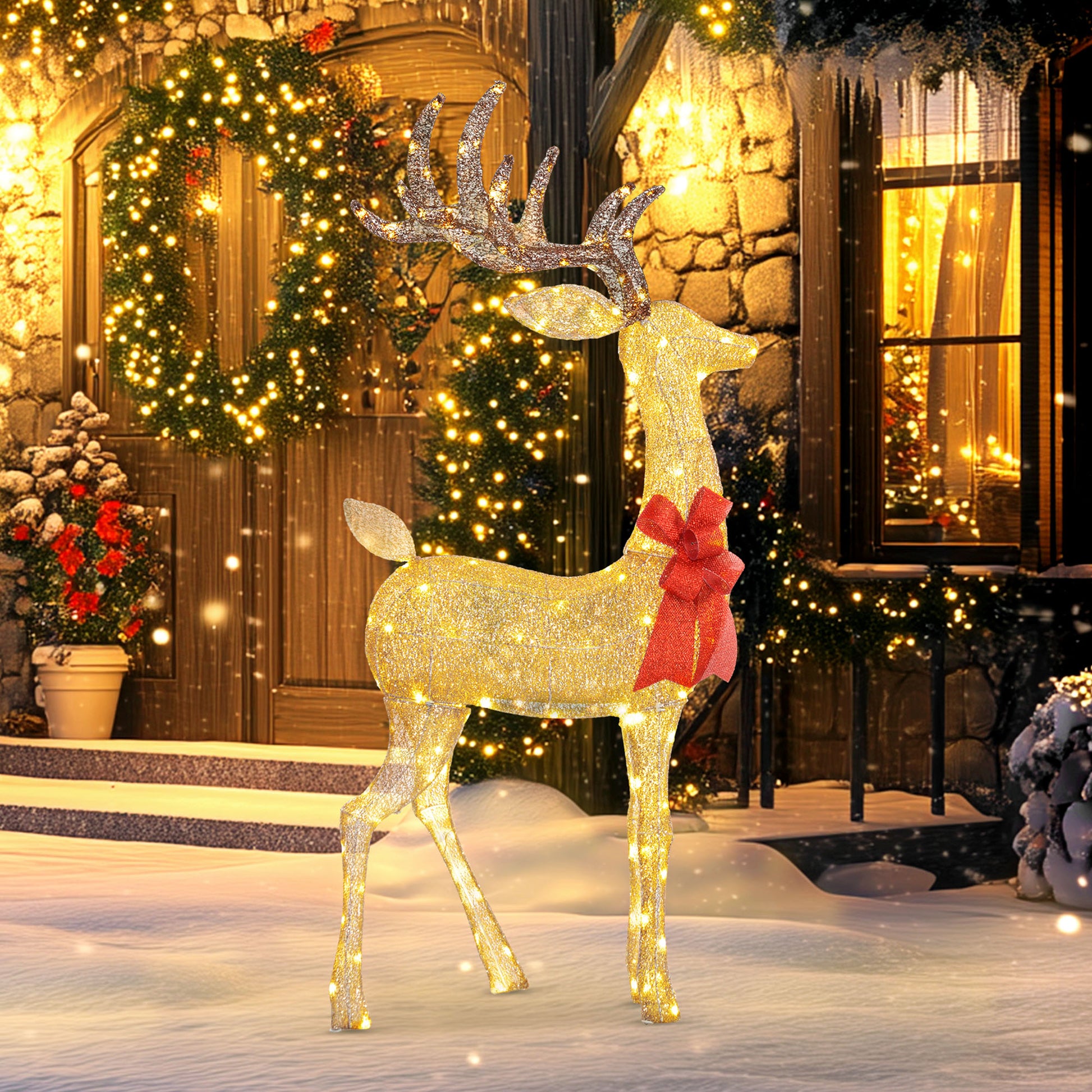 Light Up Reindeer Yard Decoration, Lighted Deer Christmas Decoration with LED Lights for Indoor, Outdoor, Lawn, Gold Christmas Deer Lights   at Gallery Canada