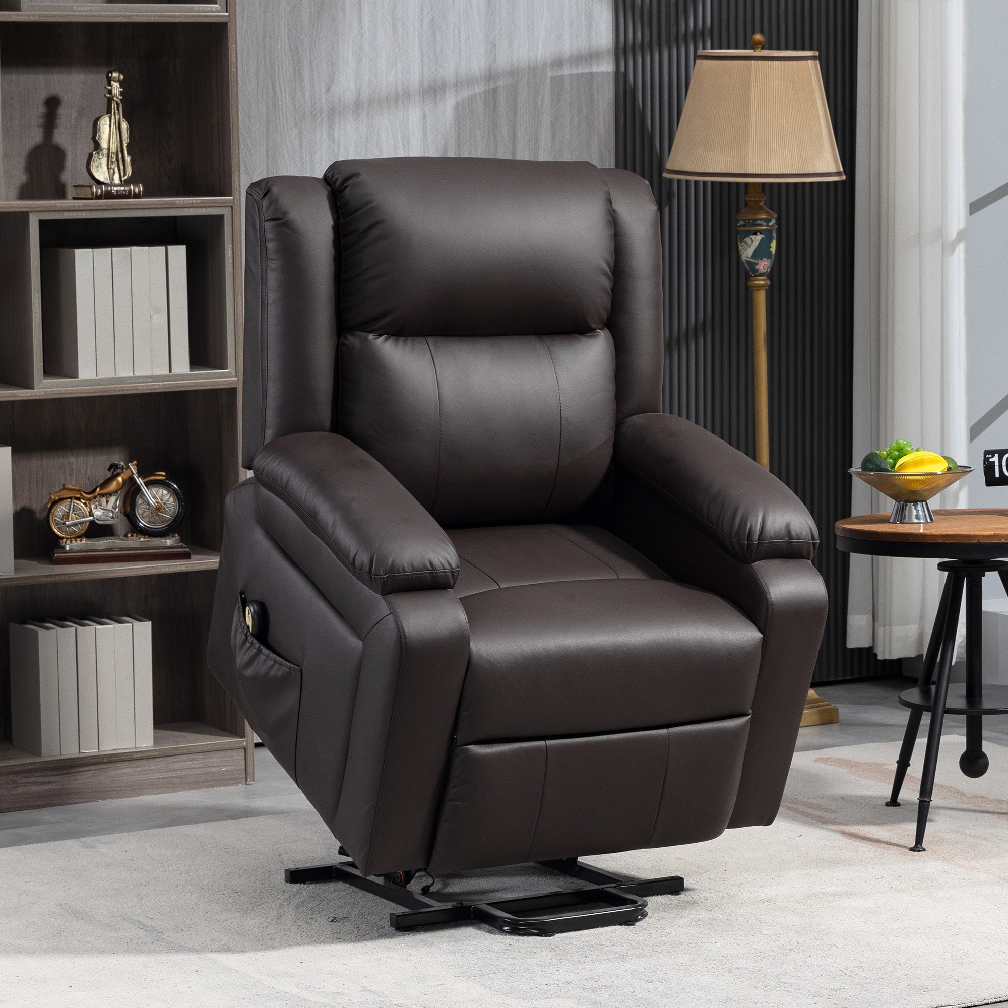 Lift Chair for Seniors, PU Leather Upholstered Electric Recliner Chair with Remote, Side Pockets, Quick Assembly, Brown Electric Power Lift Chairs at Gallery Canada