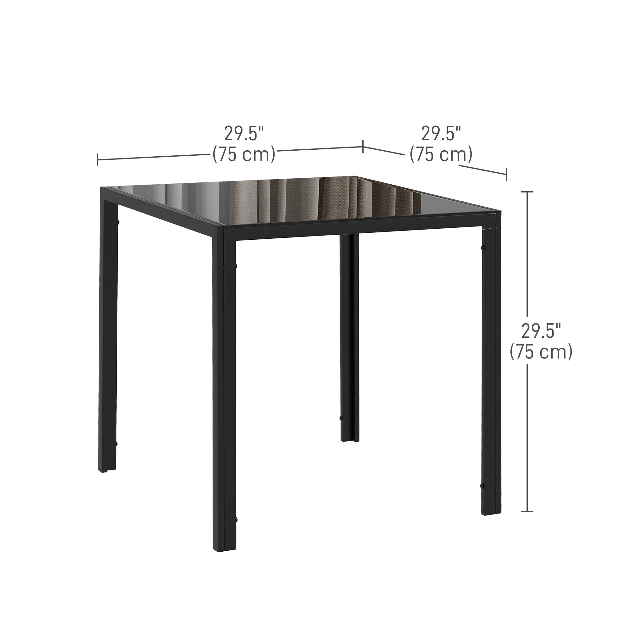 Square Kitchen Table for 2-4 People, Dining Table with Glass Top and Steel Legs for Dining Room, Black Dining Tables   at Gallery Canada