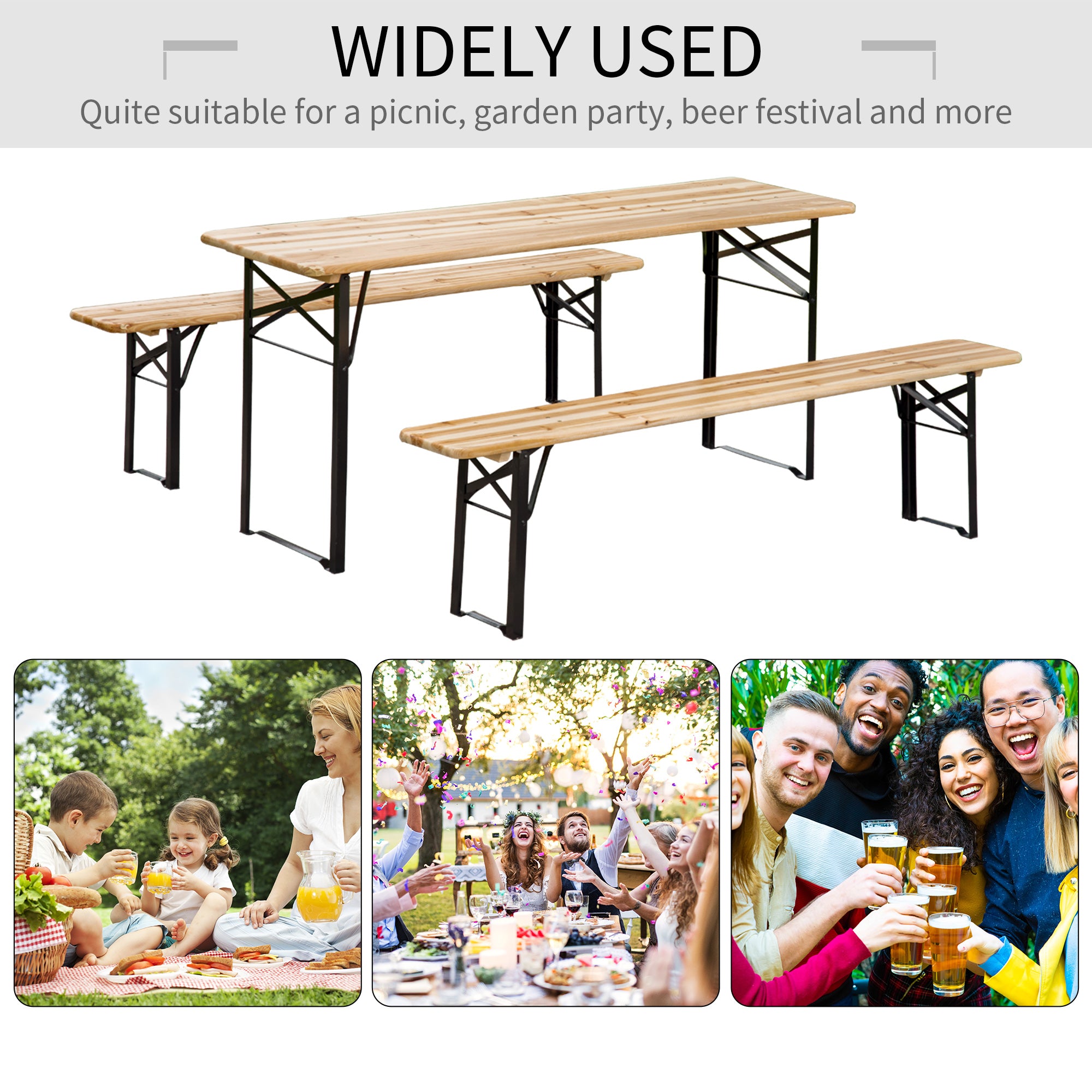 3 Pieces Folding Picnic Table Set, Portable Folding Picnic Table Set, 1 Picnic Table and 2 Benches Bistro Sets at Gallery Canada