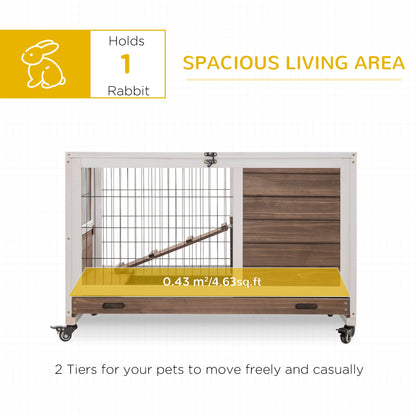 Wooden Indoor Rabbit Hutch Elevated Bunny Cage Habitat with Enclosed Run with Wheels, Ideal for Rabbits and Guinea Pigs, Brown Rabbit Hutch   at Gallery Canada