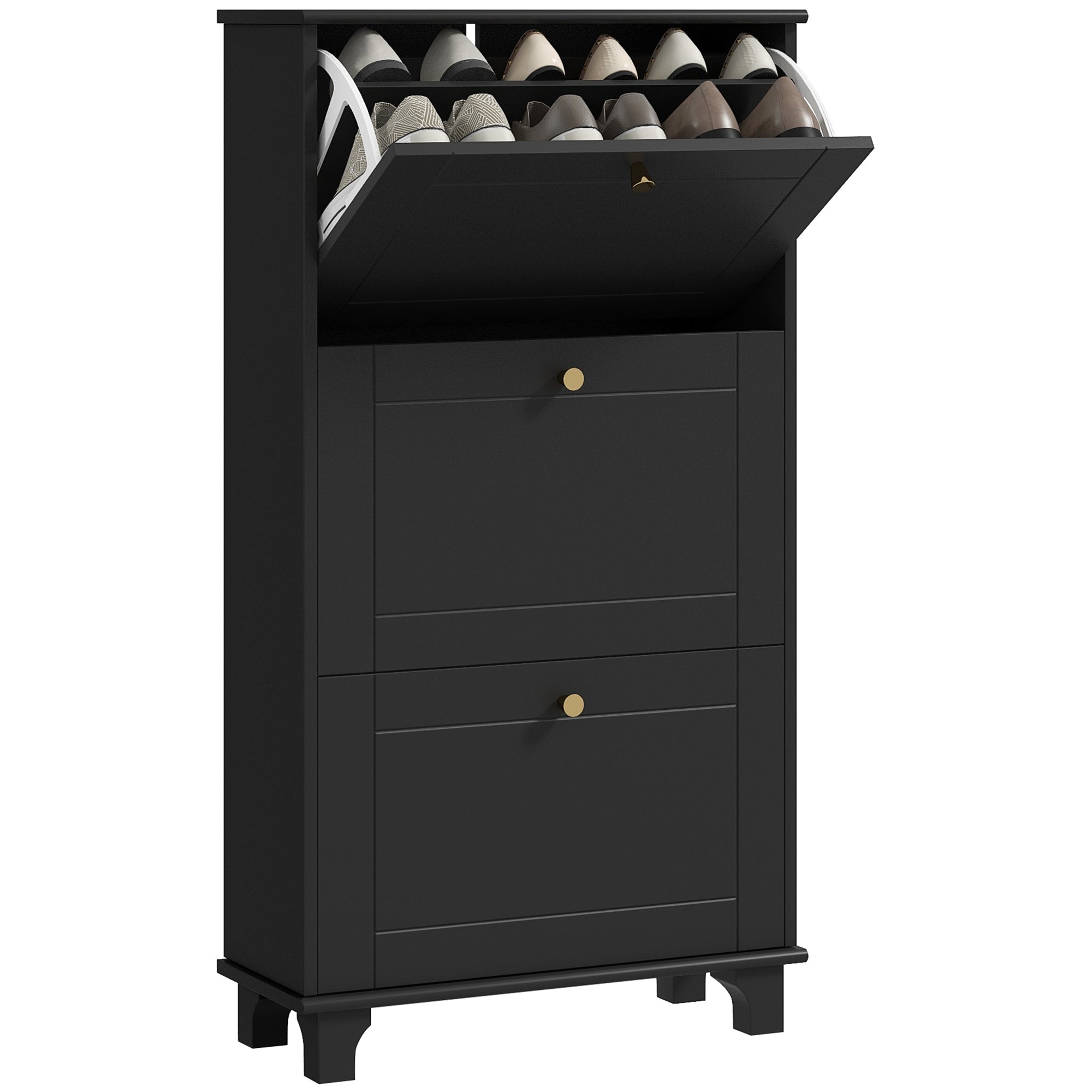 Narrow Shoe Storage with 3 Flip Drawers and Adjustable Shelves, Shoe Cabinet Organizer for 12 Pairs of Shoes, Black Shoe Storage Cabinets & Racks   at Gallery Canada