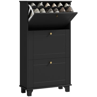 Narrow Shoe Storage with 3 Flip Drawers and Adjustable Shelves, Shoe Cabinet Organizer for 12 Pairs of Shoes, Black Shoe Storage Cabinets & Racks   at Gallery Canada