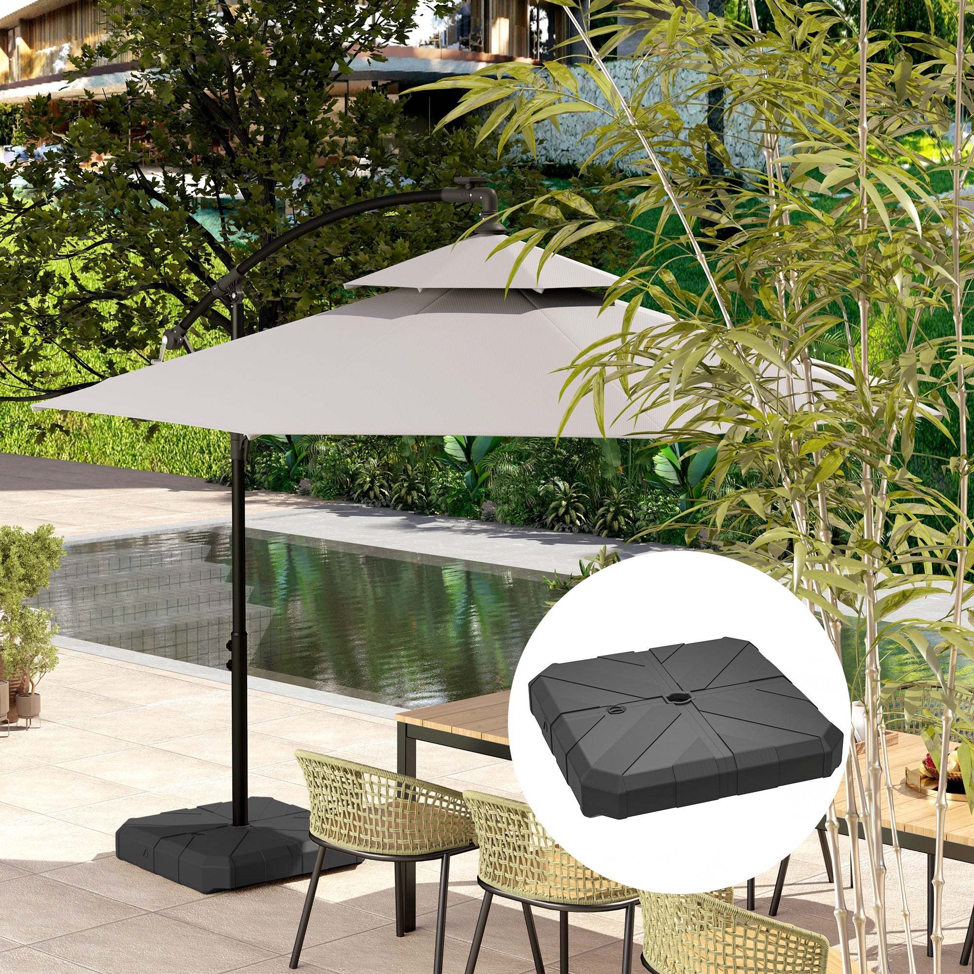 Square Patio Umbrella Base Weight, Heavy Duty Cantilever Offset Umbrella Base, Filled Up to 143lbs with Stand or 130lbs with Water for Garden Poolside, Black Umbrella Bases at Gallery Canada