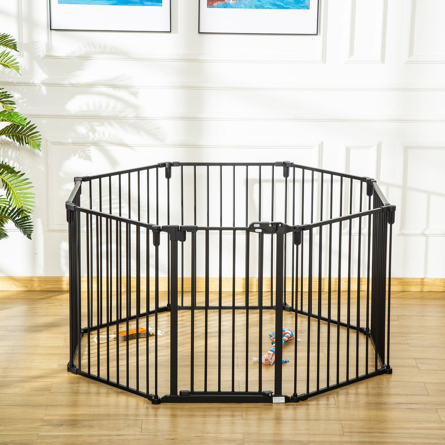 Dog Safety Gate 8-Panel Playpen Fireplace Christmas Tree Steel Fence Stair Barrier Room Divider Black Houses, Kennels & Pens   at Gallery Canada