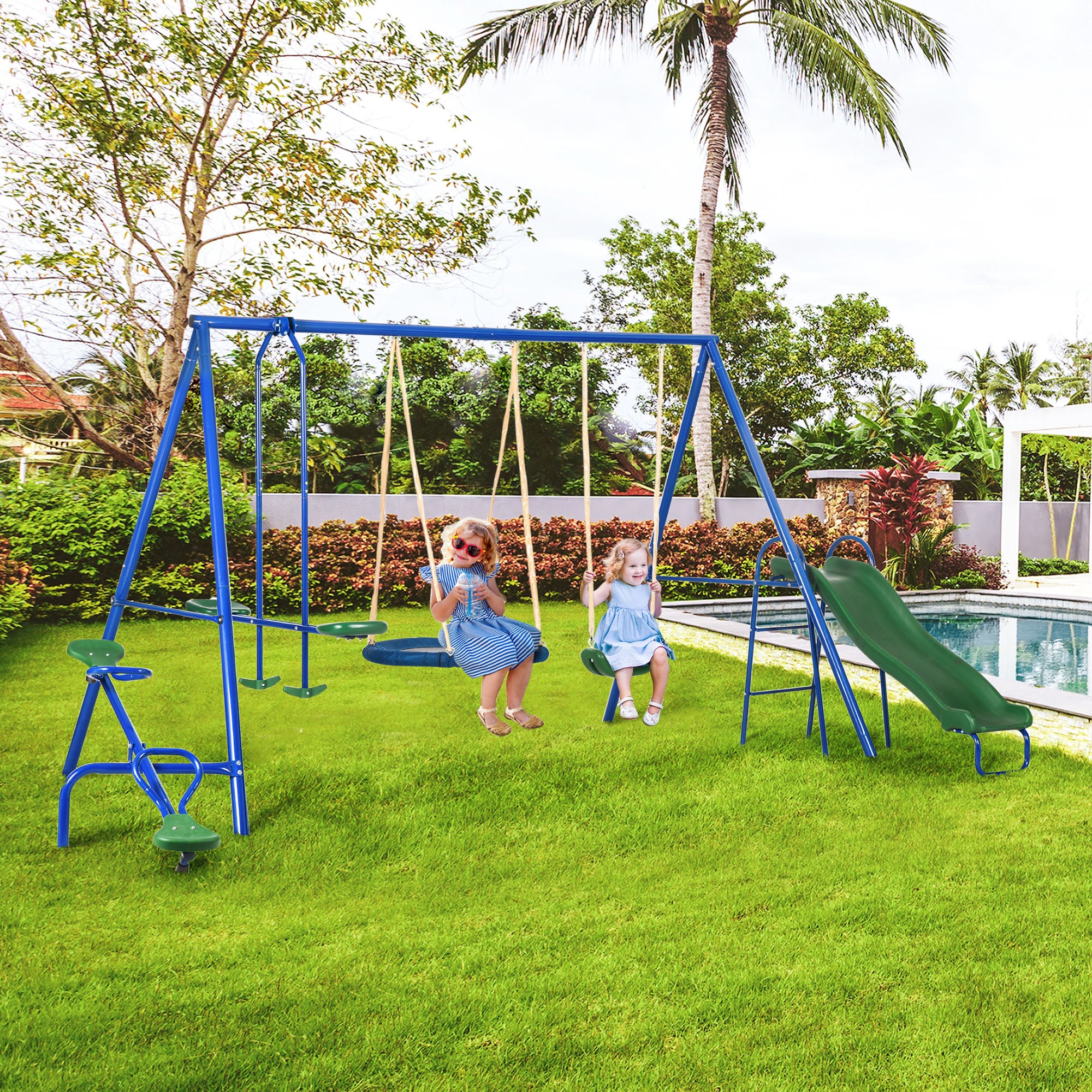 5 in1 Kids Swing Set with Saucer Swing, Slide, Seesaw, Glider, Swing Seat for Backyard, Playground Gym Sets & Swings at Gallery Canada