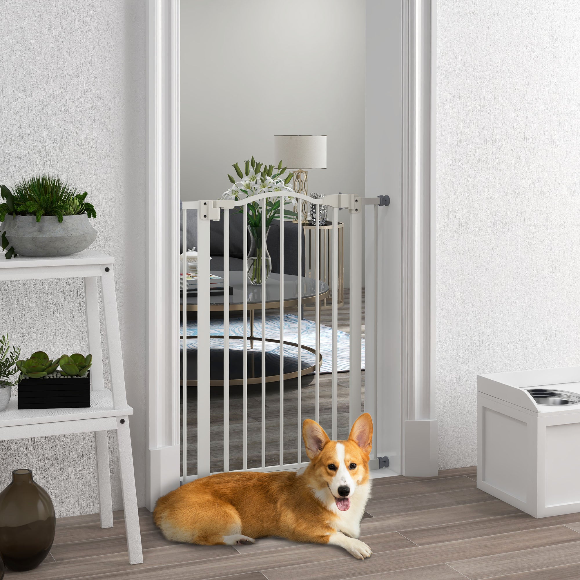 Extra Tall Dog Gate with Door, Pressure Fit, Auto Close, Double Locking for Doorways Hallways Stairs, White Houses, Kennels & Pens White  at Gallery Canada