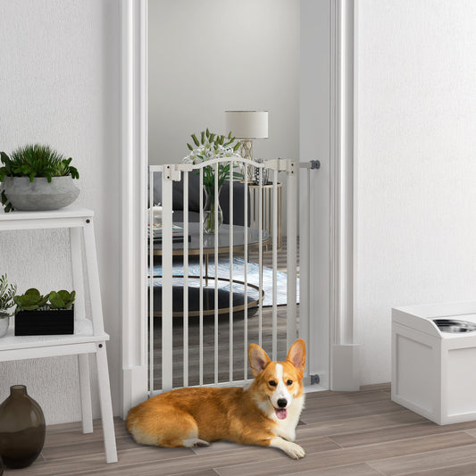 Extra Tall Dog Gate with Door, Pressure Fit, Auto Close, Double Locking for Doorways Hallways Stairs, White - Gallery Canada