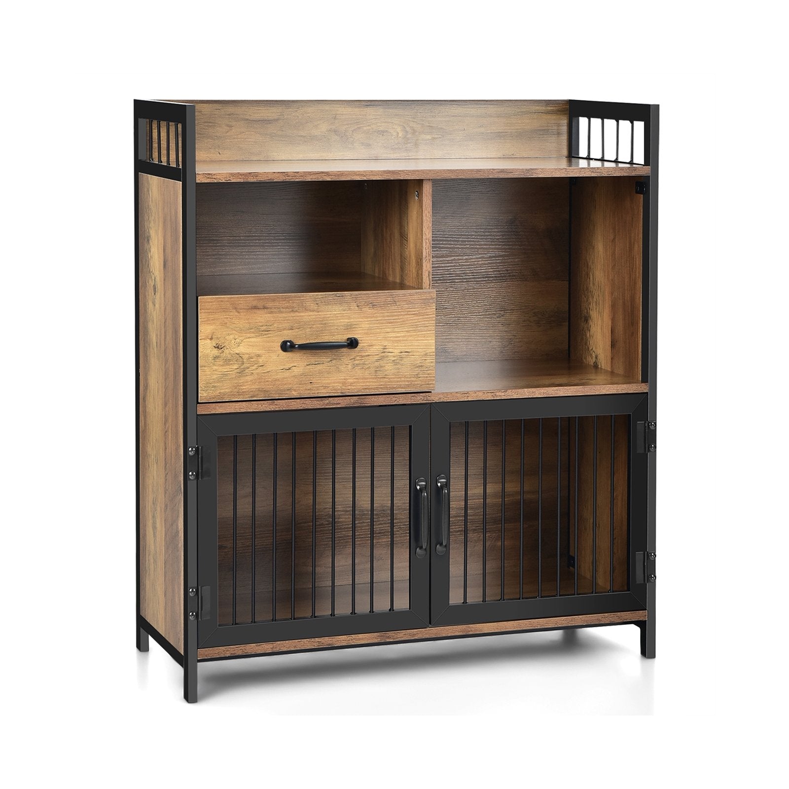 Buffet Server Sideboard Kitchen Storage Cabinet with Drawer and Steel Doors, Rustic Brown Sideboards Cabinets & Buffets   at Gallery Canada