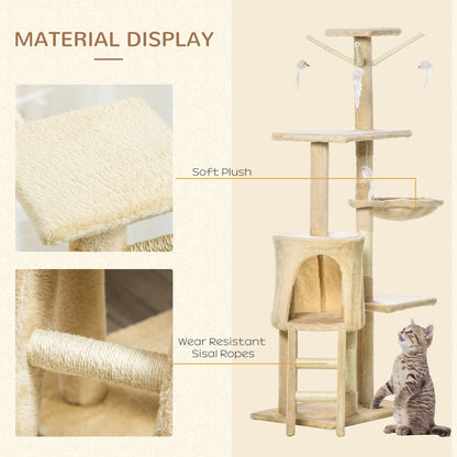 52" Multi-Level Cat Tree, Kitten Playhouse, Cat Activity Center with Scratching Post Rest Condo, Hammock Beige Cat Towers   at Gallery Canada