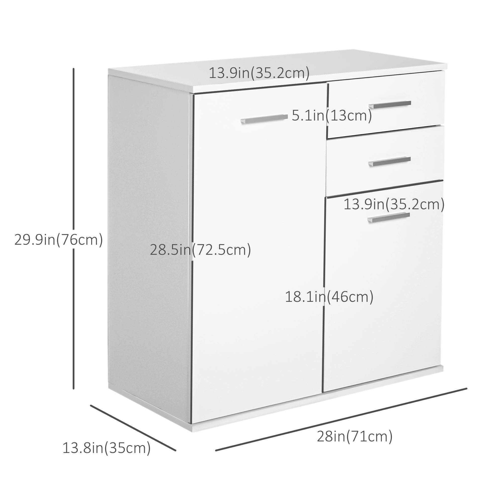 High Gloss Sideboard with 2 Drawers and 2 Doors, Buffet Cabinet with Adjustable Shelf, Coffee Bar Cabinet with Storage, White Storage Cabinets at Gallery Canada
