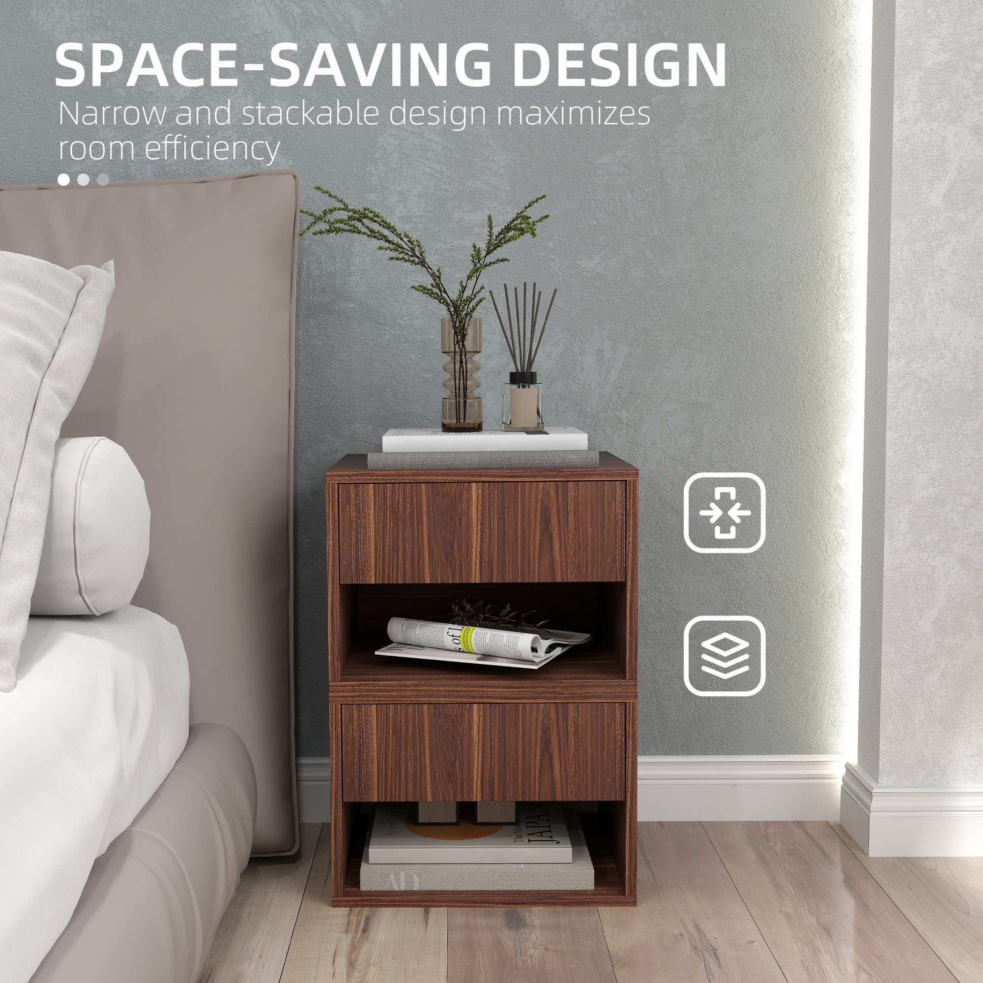 Floating Nightstand Set of 2, Wall Mounted Bedside Table with Drawer for Bedroom, Brown Bedside Tables at Gallery Canada