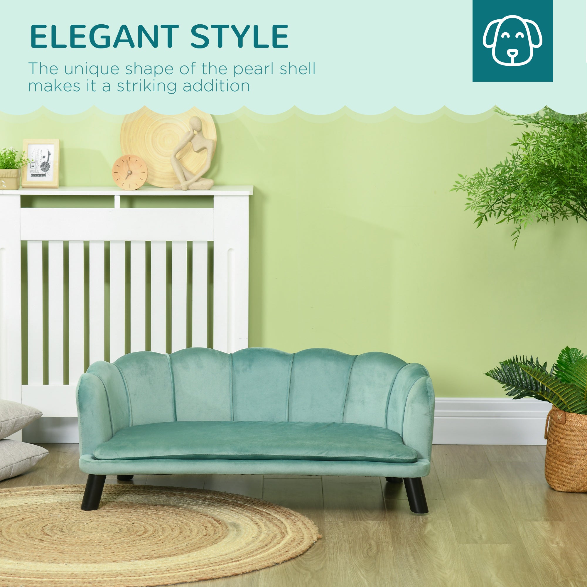 Dog Sofa with Removable Cushion Wood Legs for Medium and Large Dogs, Green Dog Sofas at Gallery Canada