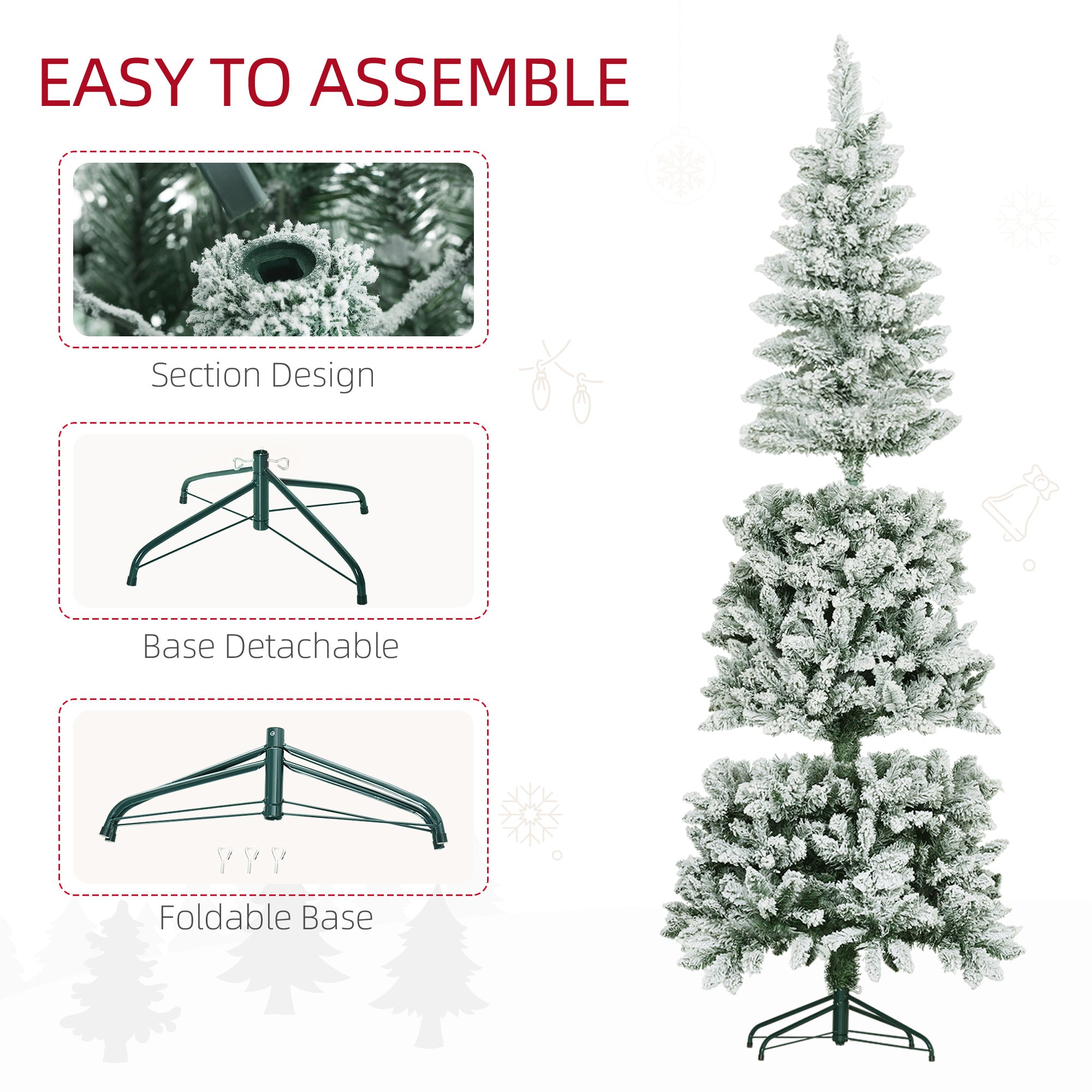 6ft Pencil Christmas Tree, Flocked Tree with 479 Branch Tips and Metal Base for Home, Indoor, Holiday Pencil Christmas Trees   at Gallery Canada