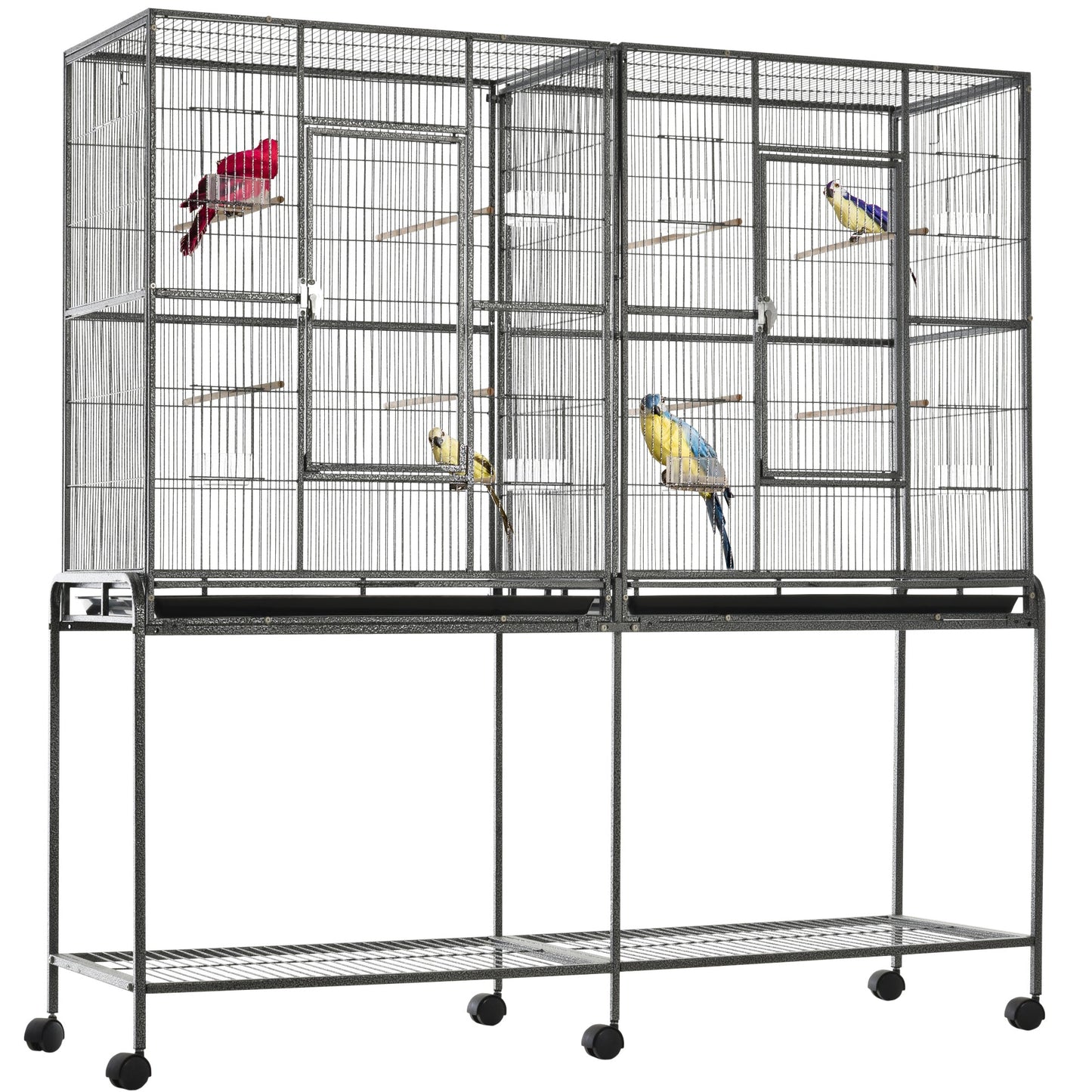 Extra Large 64" Rolling Metal Parrot Cage with Stand, Perch, and Storage, Multi-Colour Bird Cages Multi Colour  at Gallery Canada