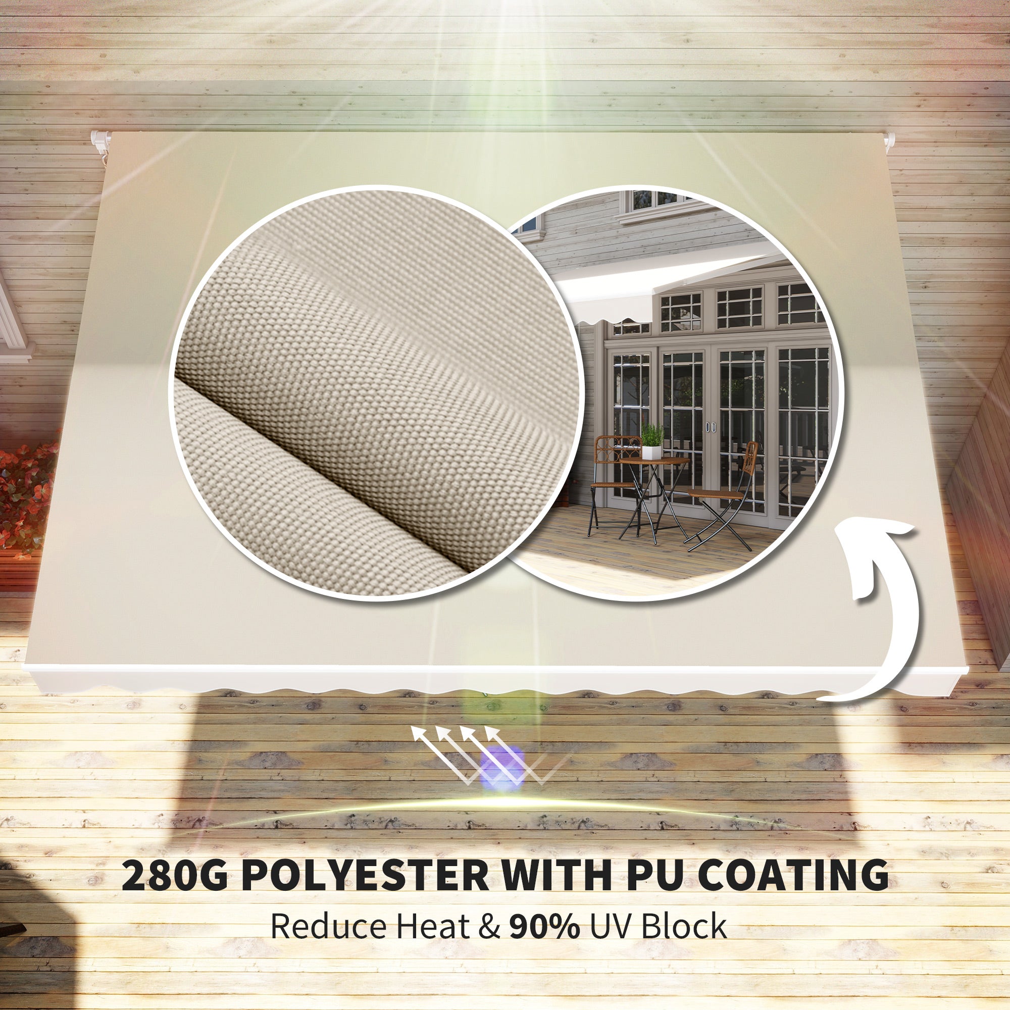 12' x 10' Retractable Awning Patio UV Resistant Fabric and Aluminum Frame for Deck, Balcony, Yard, Cream White Deck Awnings at Gallery Canada