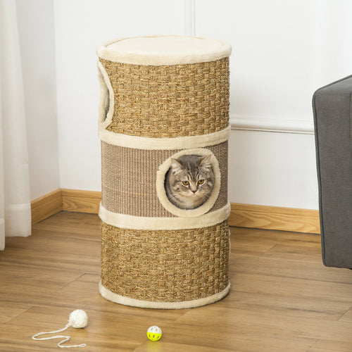 Cat Condo 3 Story Three Holes with Sisal Seaweed Scratching Cover Surface, Cat Tower for Indoor Cats, 15