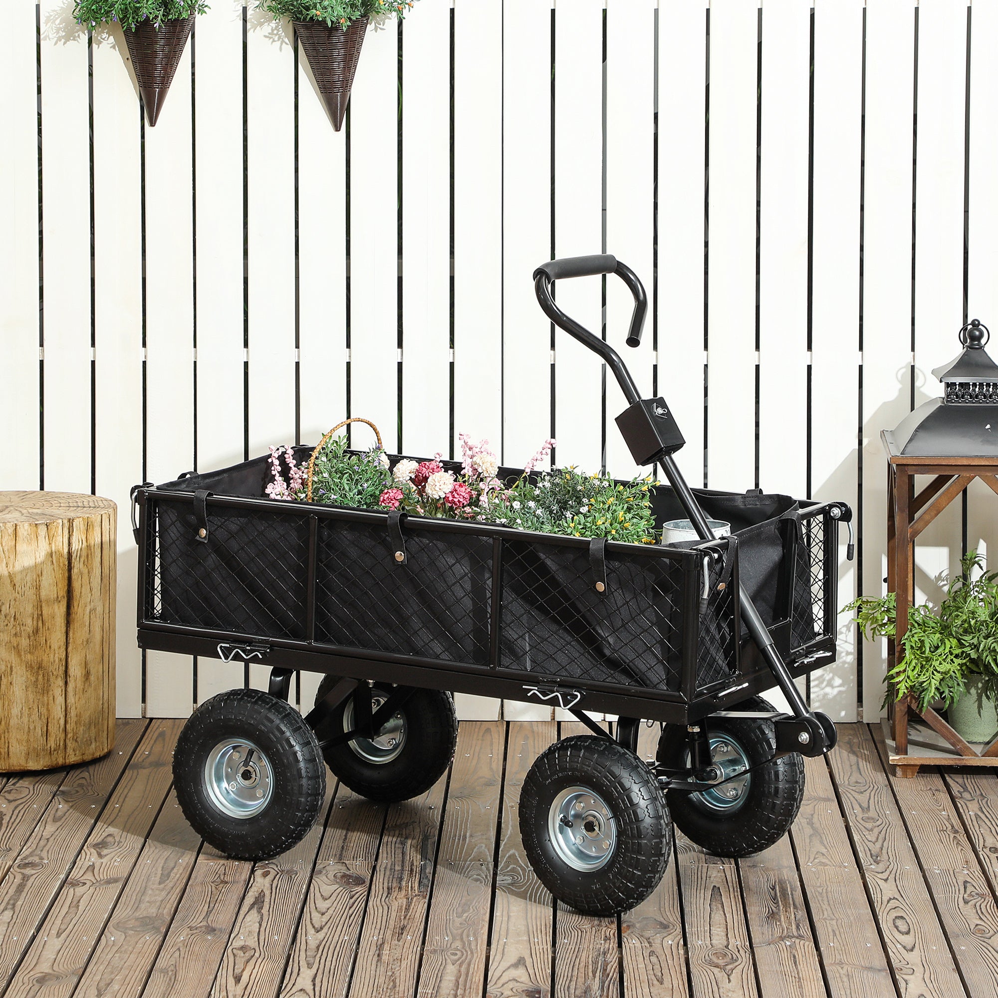 Steel Garden Cart, Utility Wagon Cart with Removable Liner, Quick-Release Sides, 10