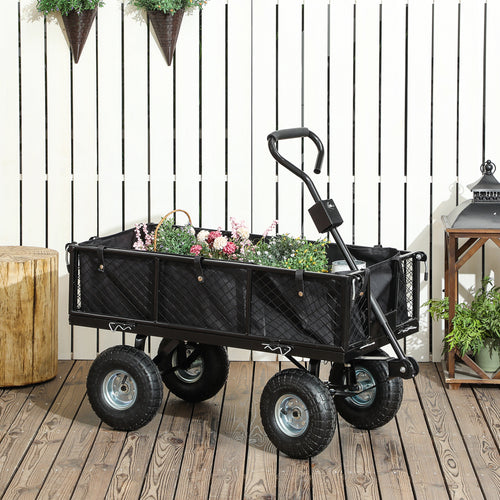 Steel Garden Cart, Utility Wagon Cart with Removable Liner, Quick-Release Sides, 10