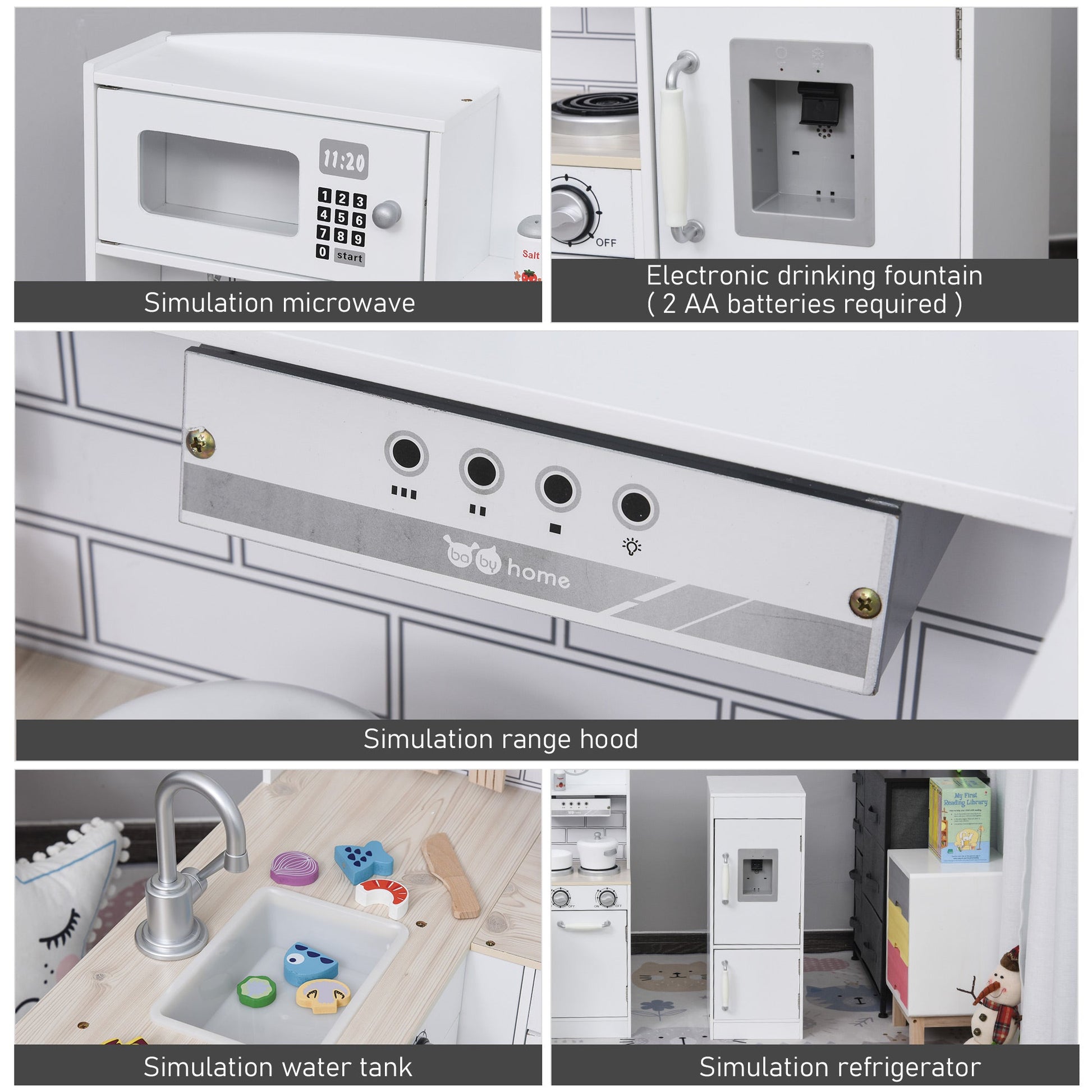 Toy Cooking Set White Kids Kitchen Play Set with Drinking Fountain, Microwave, and Fridge with Accessories White Play Kitchen   at Gallery Canada