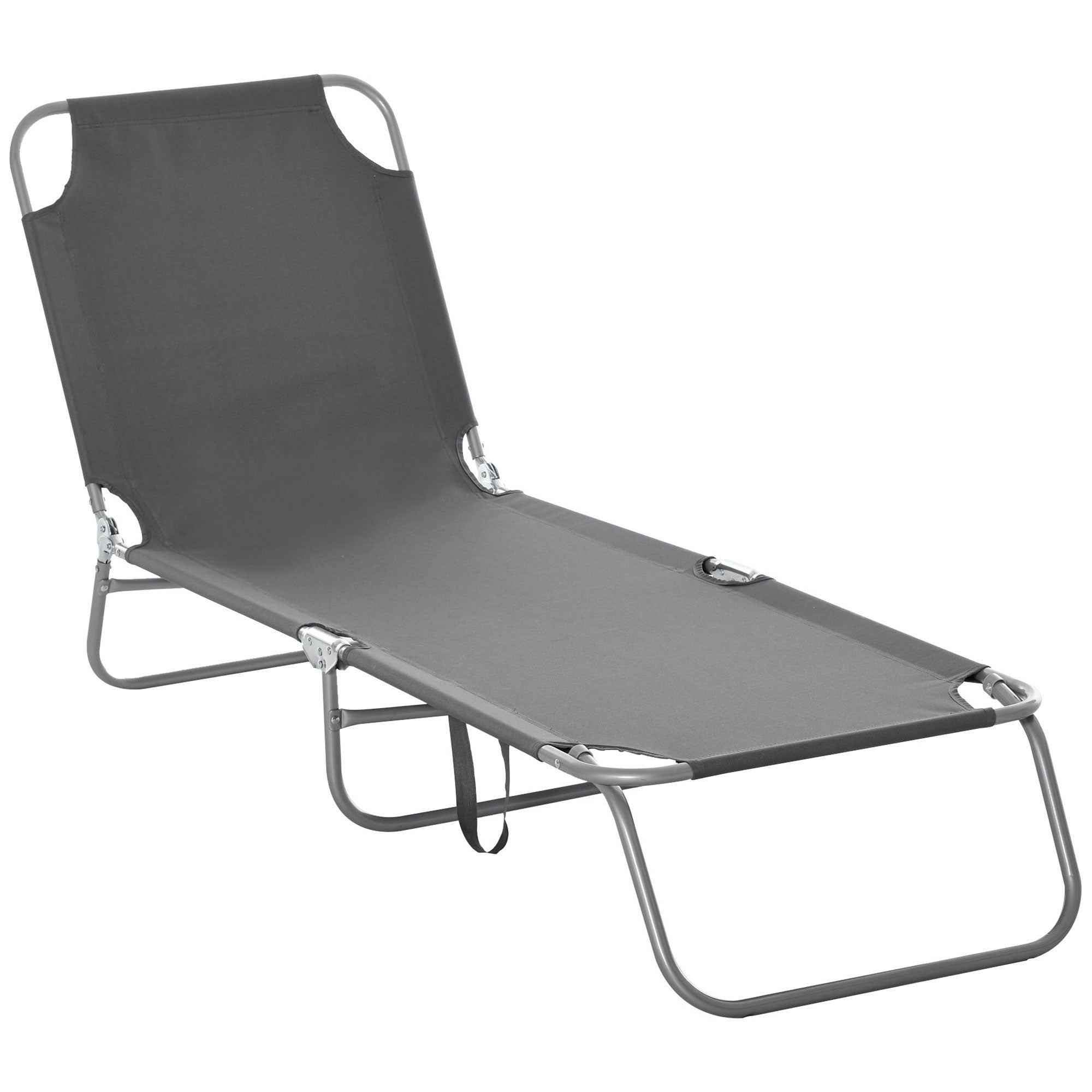 Folding Outdoor Lounge Chair, Portable Reclining Beach Lounger with Breathable Mesh Fabric, Sun Lounge Bed Camping Cot for Patio, Garden, Poolside, Grey Lounger Chairs Grey at Gallery Canada