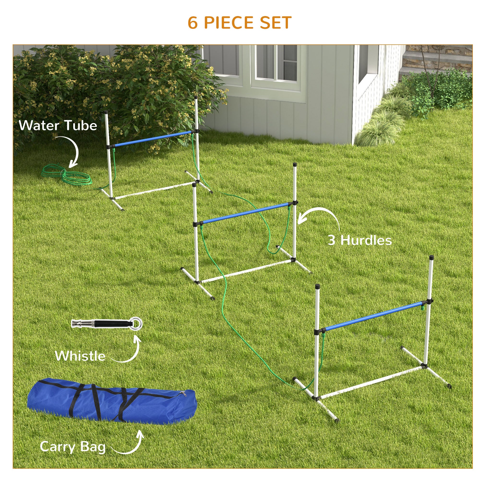 6PCs Dog Agility Equipment Set with Adjustable Height Hurdles, Spray Water Tube, Whistle, Carry Bag, White Dog Agility Training Equipment   at Gallery Canada