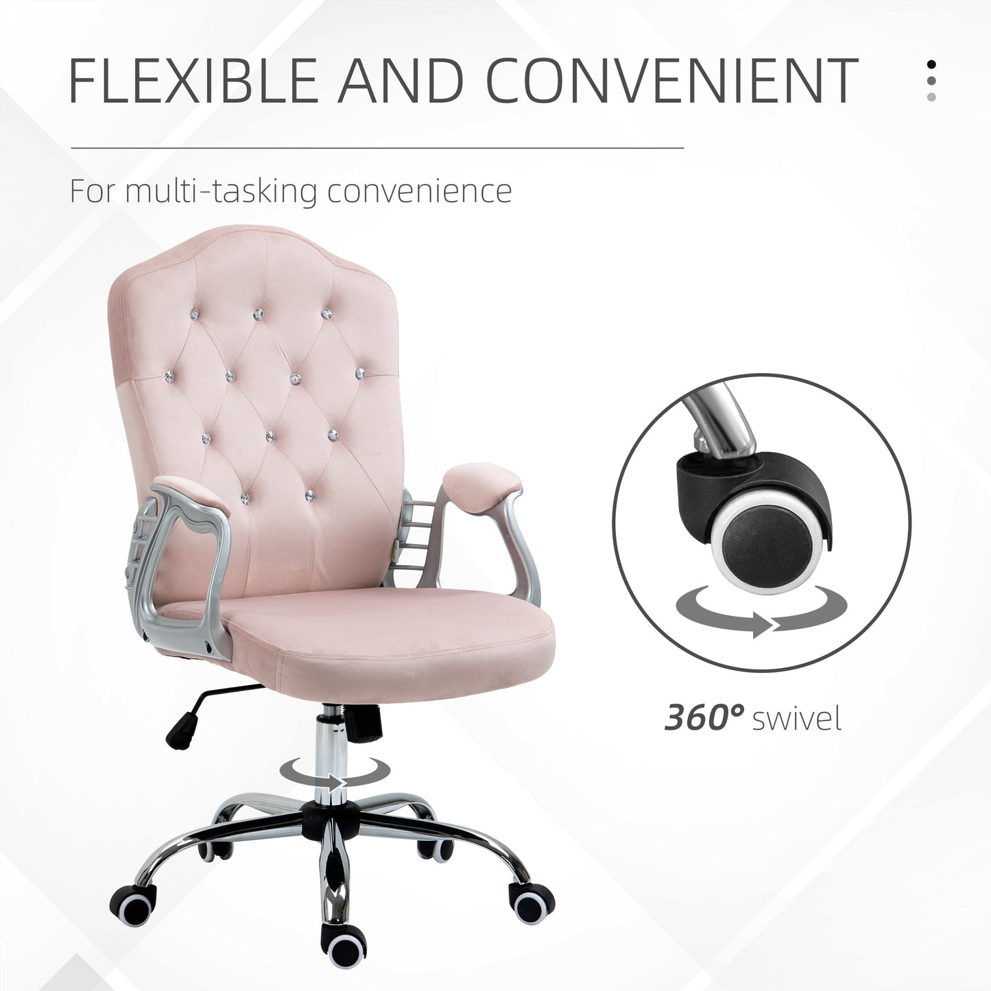 Office Chair, Velvet Computer Chair, Button Tufted Desk Chair with Swivel Wheels, Adjustable Height, Tilt Function, Pink Executive & Manager Chairs   at Gallery Canada